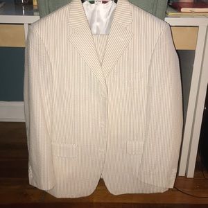 Ricardo Italian made Seersucker tan and white suit